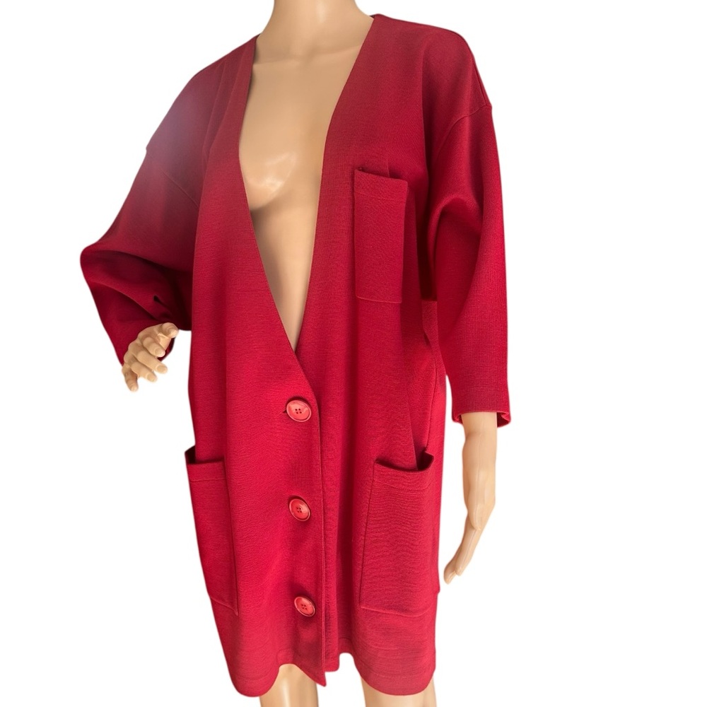 Rebecca Moses oversized wool cardigan red button front pocket sweater S